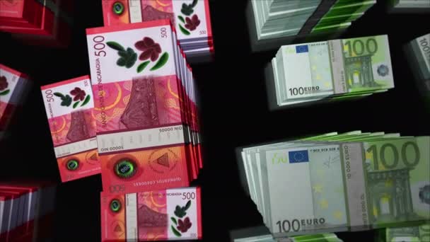 ユーロとニカラグアのお金ニカラグアコードバスの両替 紙の紙幣のパックの束 金融の概念 ノート ループ可能なシームレスな3Dアニメーション — ストック動画