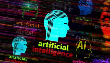 Yapay Zeka sinirsel ağları yapay zeka sembolü teknolojisi konsepti. Arıza ekranındaki soyut imza 3d illüstrasyon.