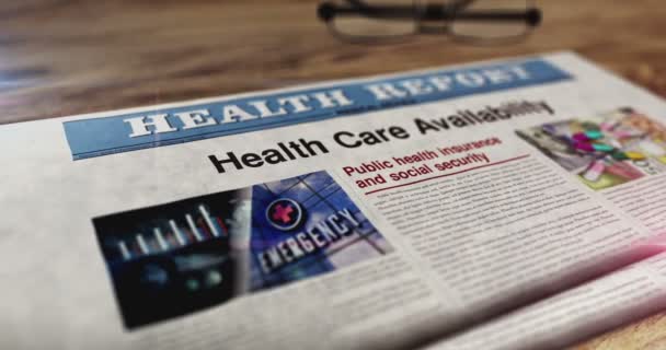 Hälso Och Sjukvård Tillgänglighet Och Offentliga Försäkringar Dagstidning Bordet Rubriker — Stockvideo