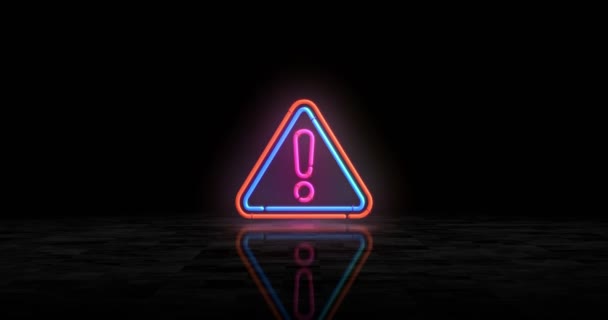 Alert Neon Glowing Symbol Light Color Bulbs Warning Danger Alarm — Stock Video