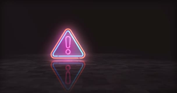 Varning Neon Symbol Glödlampor Varning Fara Larm Abstrakt Sömlös Och — Stockvideo