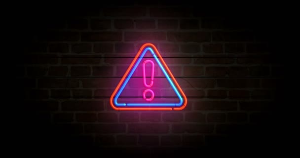 Alerte Néon Symbole Sur Mur Briques Alarme Danger Avertissement Ampoules — Video