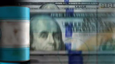 Hidrojen sıfır emisyon varilleri ABD Doları para banknotları üzerinde akaryakıt varilleri pürüzsüz ve çevrilebilir konsepti de sayarsak. Sürdürülebilir enerji temiz mavi teknoloji endüstriyel iş döngüsü.