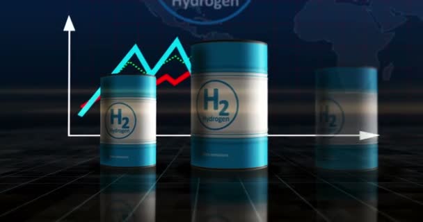水素ゼロ排出ガス燃料バレル 成長チャート 持続可能なエネルギー クリーン ブルー技術 統計図を増加させる産業金属容器 — ストック動画