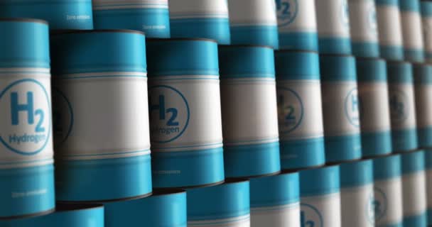 水素ゼロ排出ガスバレルはシームレスでループ可能なコンセプトです 持続可能なエネルギー クリーン ブルーの技術産業容器 — ストック動画