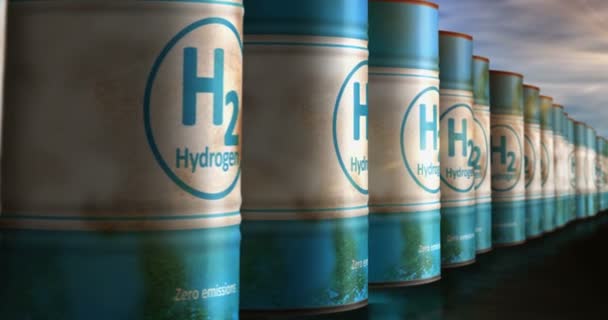 氢零排放燃料桶连续无缝和易碎的概念 可持续能源清洁蓝色技术工业容器 — 图库视频影像