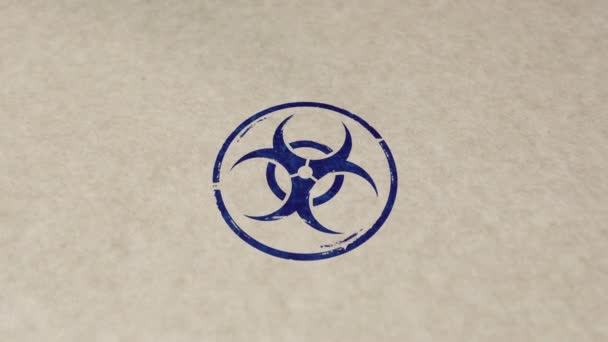 Biohazard Warning Stamp Hand Stamping Impact Animation Biological Hazard Symbol — Stock Video
