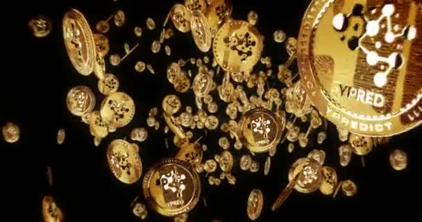 Ypred加密货币在金币背景之间分离飞行 旋转的黄金金属硬币循环抽象概念模式 可浏览和无缝3D动画 — 图库视频影像