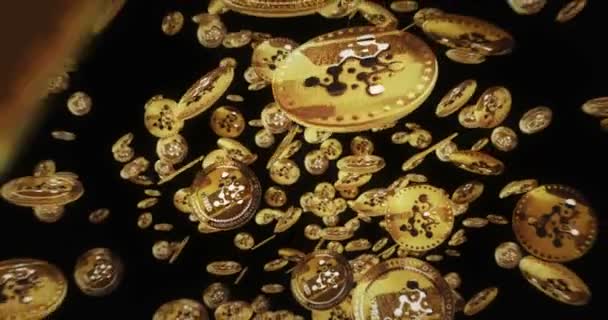 Yprediksikan Cryptocurrency Ypred Terisolasi Terbang Antara Latar Belakang Koin Emas — Stok Video