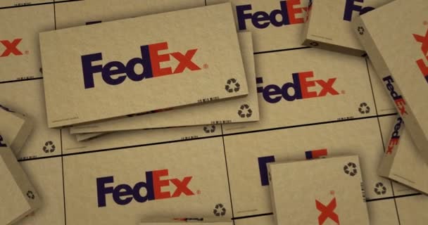 Poznan Lengyelország 2024 Március Fedex Szállítódoboz Gyártósor Szövetségi Expressz Szállító — Stock videók