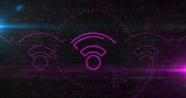 Kablosuz mobil bağlantı ve internet yardım noktası sembolü soyut dijital kavram. Siber teknoloji ve bilgisayar arkaplan çizgisi kusursuz ve döngülü animasyon.