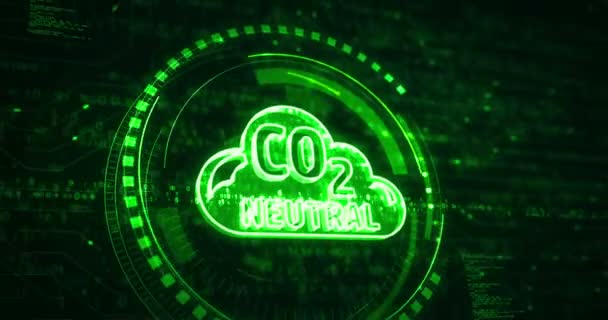 Co2 Neutrální Dekarbonizace Nulových Emisí Ekologický Symbol Digitální Koncept Kybernetická — Stock video