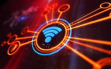 WiFi kablosuz mobil bağlantı ve internet yardım noktası dijital konsepti. Ağ, siber teknoloji işareti ve bilgisayar arkaplan soyut 3d resimleme.