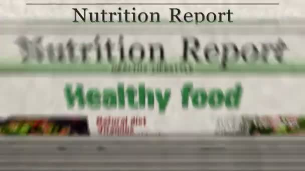 Egészséges Ételek Természetes Étrend Napi Hírek Újságnyomtatás Absztrakt Koncepció Retro — Stock videók