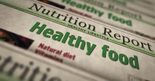Здоровое Питание Натуральный Рацион Ежедневно Печатают Газеты Ретро Заголовки Абстрактных — стоковое видео