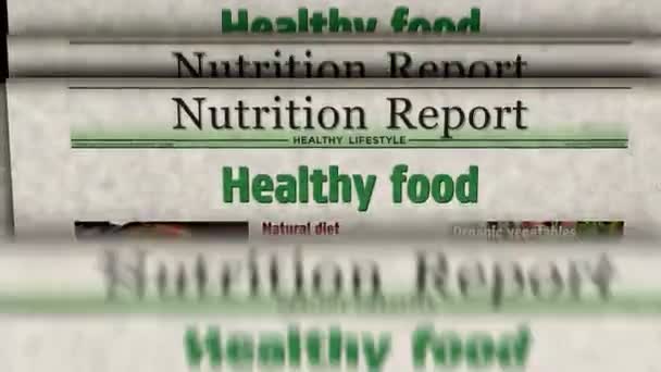 Healthy Food Natural Diet Vintage News Newspaper Printing Abstract Concept — Stock Video