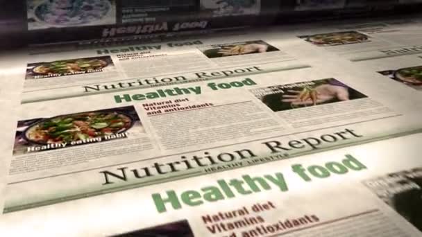 Egészséges Ételek Természetes Étrend Napi Hírek Újságpapír Nyomtatás Absztrakt Koncepció — Stock videók