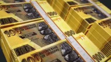 Zimbabve parası Zimbabve doları sayılıyor. ZWL 100 banknotları. Hızlı para sayım makro döngüsü. İş, finans ve ekonomi. Döngüsüz ve pürüzsüz bir kavram.