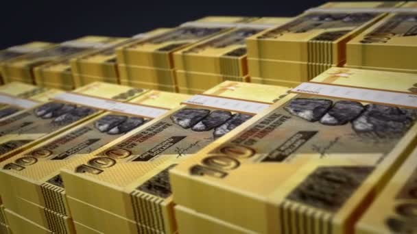 Zimbabwe Pieniądze Zimbabwe Dolary Pakiet Wzrost Banknotów Pętli 100 Stosów — Wideo stockowe