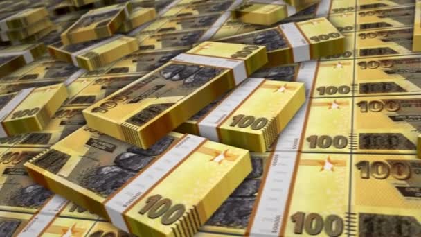 Simbabwe Geld Simbabwische Dollar Banknotenbündel Schleife Zwl 100 Geldstapel Konzept — Stockvideo