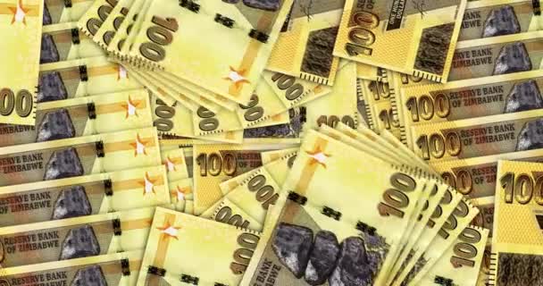 津巴布韦货币津巴布韦元钞票在现金扇形花纹循环中流通 Zwl 100笔记 经济无缝循环设计背景的抽象概念 — 图库视频影像