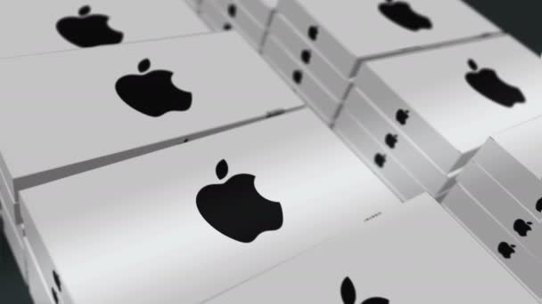 Poznan Polônia Março 2024 Linha Produção Caixas Produtos Apple Empresa — Vídeo de Stock