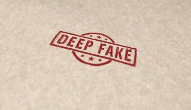 Deep fake hoax stamp icons in few color versions. Fake news ai manipulation symbol concept 3D rendering illustration. clipart