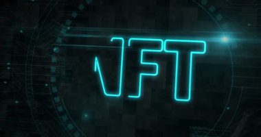NFT karşılanamayan kripto sanat eseri yatırım sembolü dijital konsept. Siber teknoloji ve bilgisayar arkaplanı 3 boyutlu. Kusursuz ve döngüsüz.