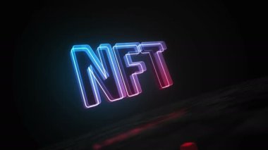 NFT karşılanamayan kripto sanat eseri dijital soyut konsept holografik cam. Siber teknoloji ve bilgisayar arkaplan 3D nesne.