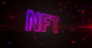 NFT karşılanamayan kripto sanat eseri dijital soyut konsept holografik cam. Siber teknoloji ve bilgisayar arkaplan 3D nesne.