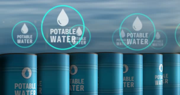 Água Potável Bebendo H2O Barris Conceito Aqua Limpo Fresco Para — Vídeo de Stock