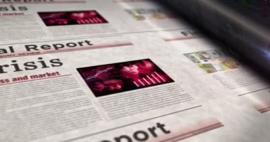 Kriz ekonomisi ve iş dünyasının günlük gazete rulosu baskısı. Soyut konsept retro başlıklar 3d kusursuz döngülenmiş.