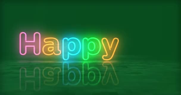 Щасливий Неоновий Символ Лампочки Світлого Кольору Щастя Абстрактне Безшовне Циклічне — стокове відео