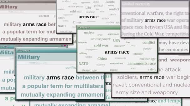 Armas Carrera Armamentos Militares Conflicto Pop Ventanas Pantalla Del Ordenador — Vídeos de Stock