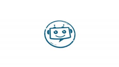 Yapay zeka robot mührü ve el damgası darbesi izole edilmiş animasyon. Yapay zeka robot sembolü 3D konsepti. Alfa mat kanalı.