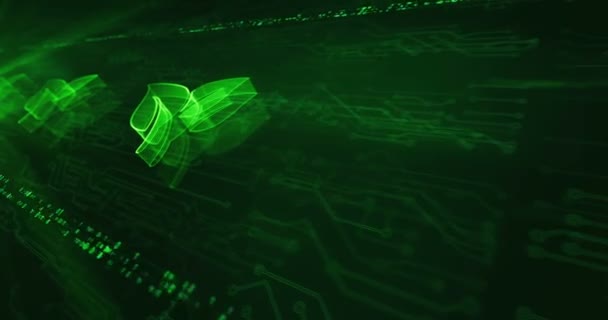 Ekoloji Yaprağı Hologram Sembollü Çevre Dostu Karbon Nötr Teknoloji Elektronik — Stok video
