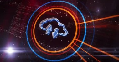 Bulut bilgisayarı mobil depolama sembolü dijital konsepti. Siber teknoloji ve bilgisayar ağı arkaplanı soyut 3d canlandırması.