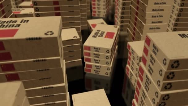 中国の箱の生産ラインで作られる 輸出および配達 抽象概念3Dループ可能なシームレス — ストック動画