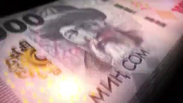 Quirguizistão Dinheiro Quirguizistão Somas Contando Notas Kgs 1000 Moeda Rápida — Vídeo de Stock