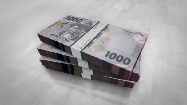 吉尔吉斯斯坦的钱吉尔吉斯人堆积如山 债务和金融的概念背景 Kgs 1000钞票堆栈3D — 图库视频影像