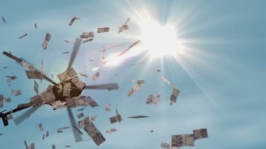 Kırgızistan parası Kırgızistan 'da helikopterden para iniyor. KGS 1000 notaları soyut 3d enflasyon, para basma, finans, ekonomi, kriz ve niceliksel kolaylaşma kavramı.