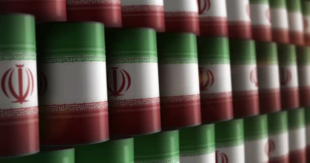 イランの石油事業と燃料抽出バレルは シームレスでループ可能なコンセプトです イランのガソリン産業容器 — ストック動画