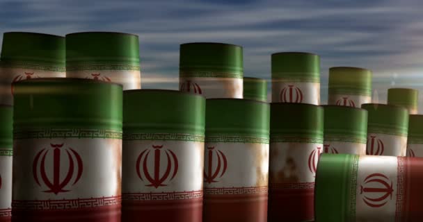 Irã Negócio Petróleo Barris Extração Combustível Linha Conceito Contentores Metálicos — Vídeo de Stock