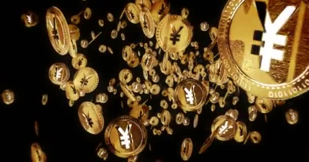 Юань Криптовалюта Ізольовані Літаючи Між Фоном Золотих Монет Обертаються Золоті — стокове відео