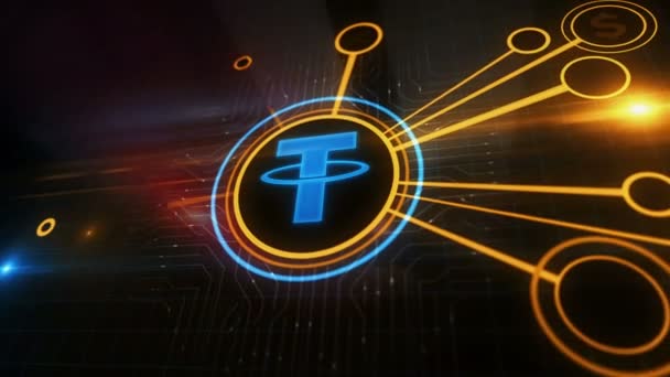 Tether Usdt Stablecoin Cryptocurrency Digital Dollar Symbol Digital Concept Cibertecnología — Vídeo de stock