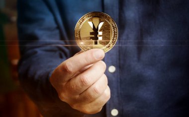 Yen Yuan kripto altın sikke elde soyut konsept