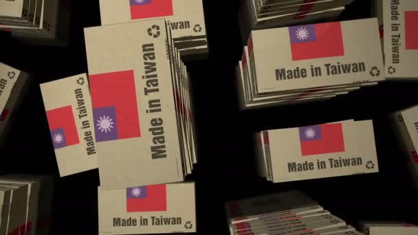 Made Taiwan Linea Produzione Scatole Produzione Importazione Esportazione Consegna Concetto — Video Stock