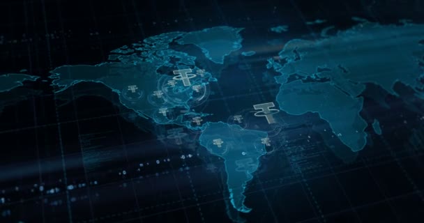 Tether Usdt Stablecoin Cryptocurrency Simbol Dolar Digital Melalui Peta Dunia — Stok Video