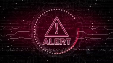 Soyut dijital konsept ünlem işaretini uyar. Ağ, siber teknoloji ve bilgisayar arkaplanı pürüzsüz ve döngülü.