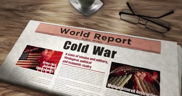 Cold War Arms Race Political Conflict Daily Newspaper Table Headlines — Vídeos de Stock